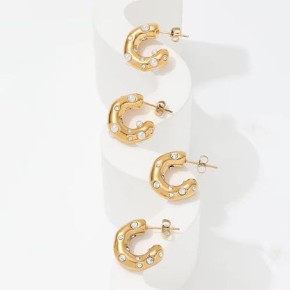 Chunky Pearl & Zirconia Hoop Earrings | Gold Plated Stainless Steel