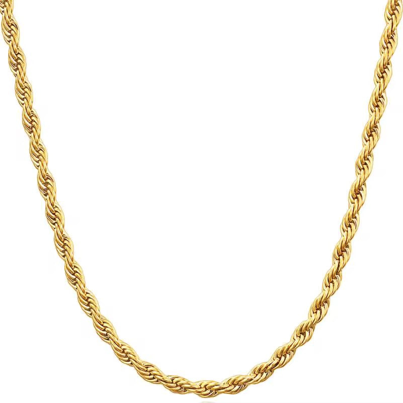 Essential Rope Chain Necklace | 18K Gold or Rhodium Plated Stainless Steel | 18", 3mm