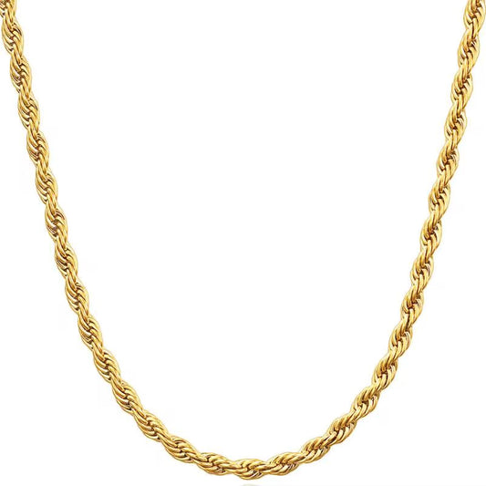 Essential Rope Chain Necklace | 18K Gold or Rhodium Plated Stainless Steel | 18", 3mm