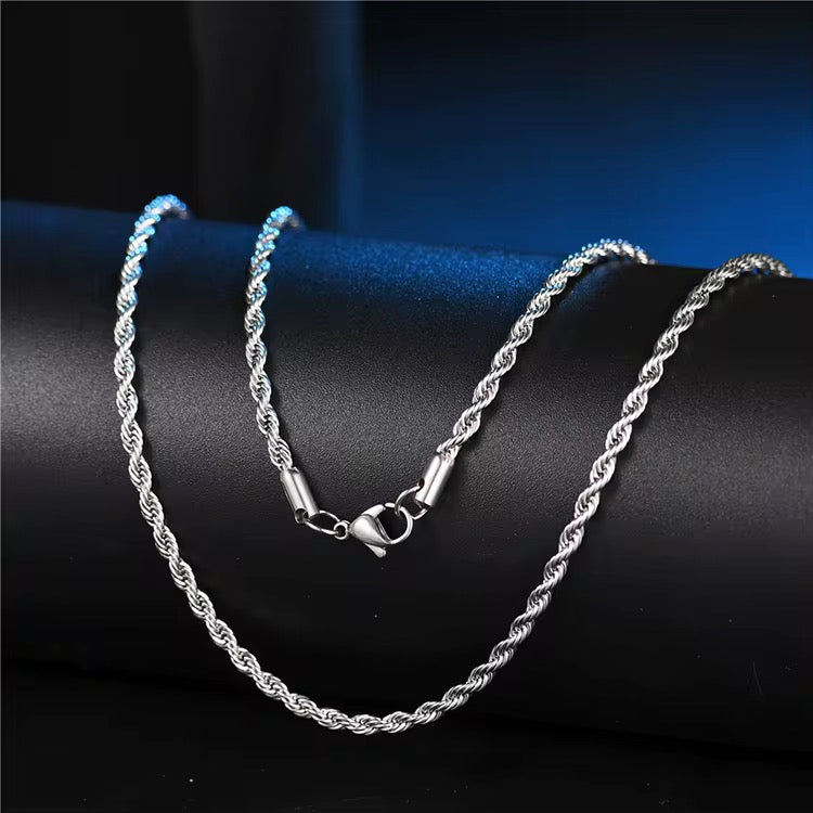 Essential Rope Chain Necklace | 18K Gold or Rhodium Plated Stainless Steel | 18", 3mm
