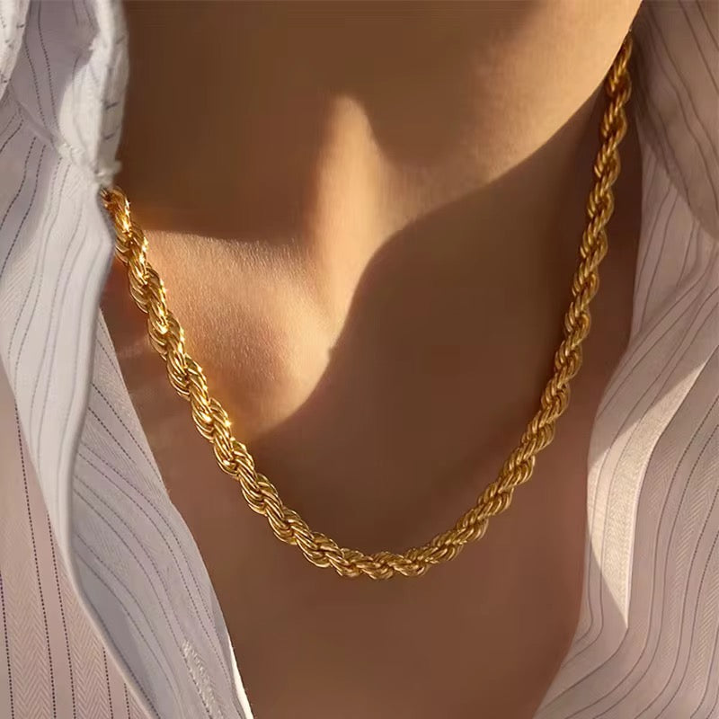 Essential Rope Chain Necklace | 18K Gold or Rhodium Plated Stainless Steel | 18", 3mm