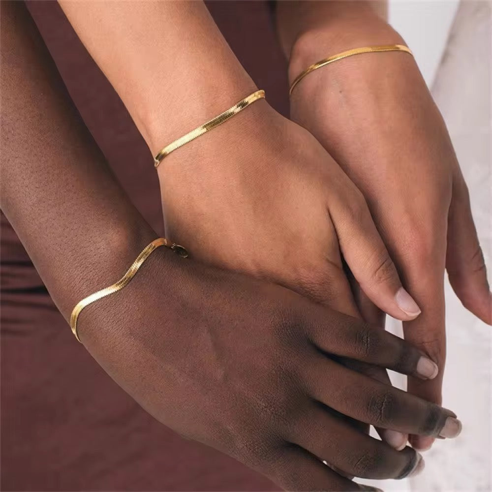 Gold Herringbone Bracelet | Stainless Steel Flat Snake Chain | 1/4" Wide