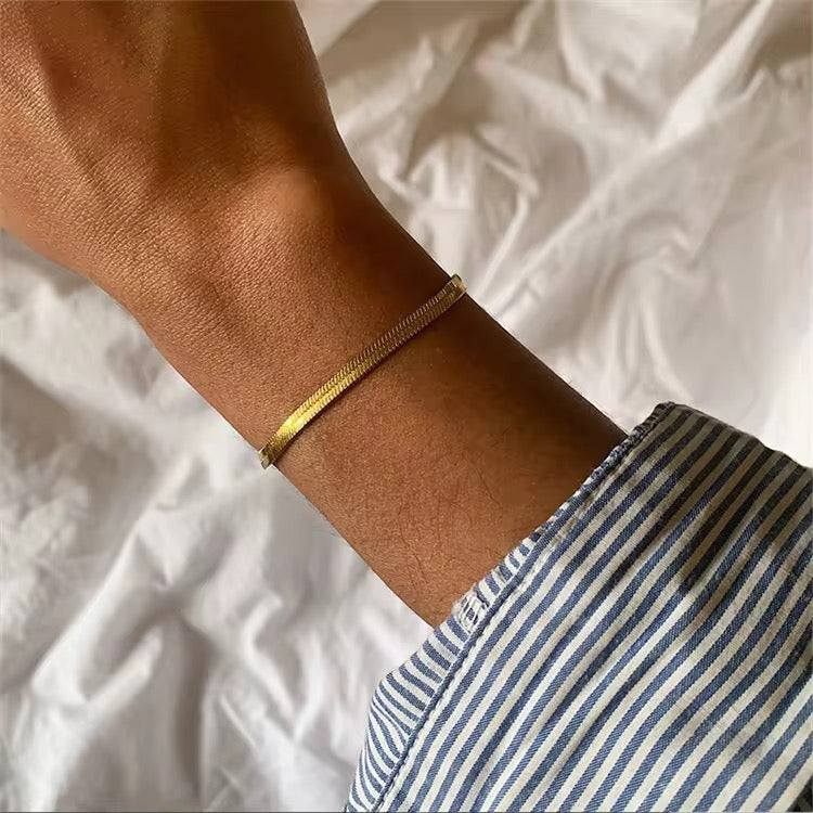 Gold Herringbone Bracelet | Stainless Steel Flat Snake Chain | 1/4" Wide
