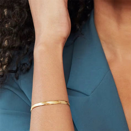 Gold Herringbone Bracelet | Stainless Steel Flat Snake Chain | 1/4" Wide