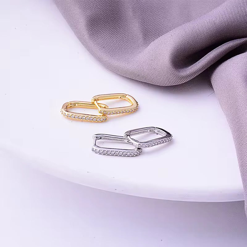 Stephanie Tiny Zircon U-Hoop Earrings | 925 Sterling Silver | Gold or Rhodium Plated