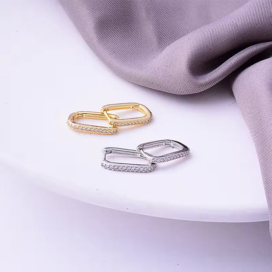 Stephanie Tiny Zircon U-Hoop Earrings | 925 Sterling Silver | Gold or Rhodium Plated