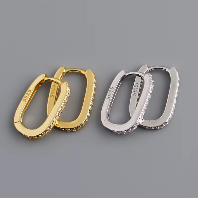 Stephanie Tiny Zircon U-Hoop Earrings | 925 Sterling Silver | Gold or Rhodium Plated