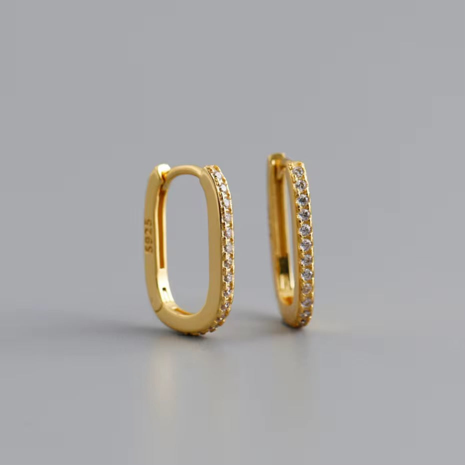 Stephanie Tiny Zircon U-Hoop Earrings | 925 Sterling Silver | Gold or Rhodium Plated