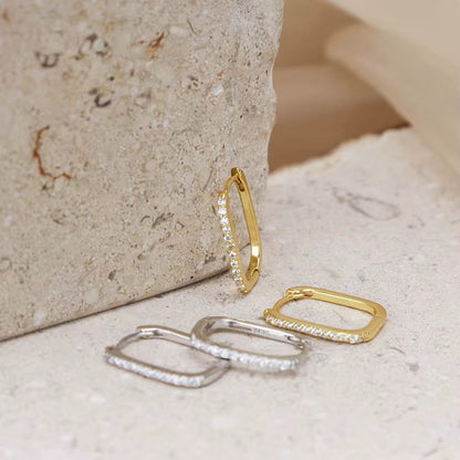 Stephanie Tiny Zircon U-Hoop Earrings | 925 Sterling Silver | Gold or Rhodium Plated