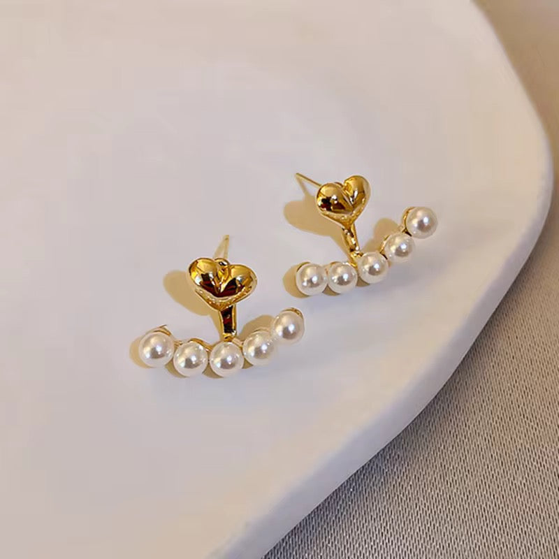 Delicate Gold Heart Hoops with Tiny Pearls | Valeria | 1 Inch