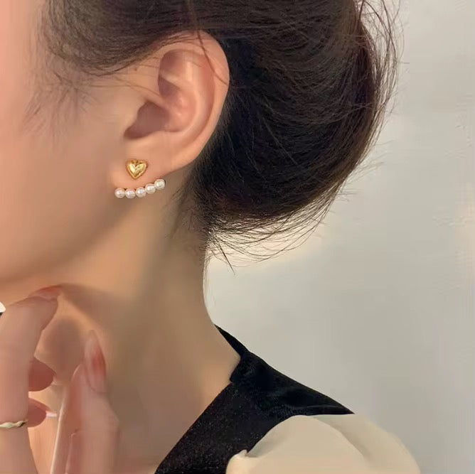 Delicate Gold Heart Hoops with Tiny Pearls | Valeria | 1 Inch