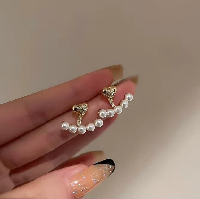 Delicate Gold Heart Hoops with Tiny Pearls | Valeria | 1 Inch
