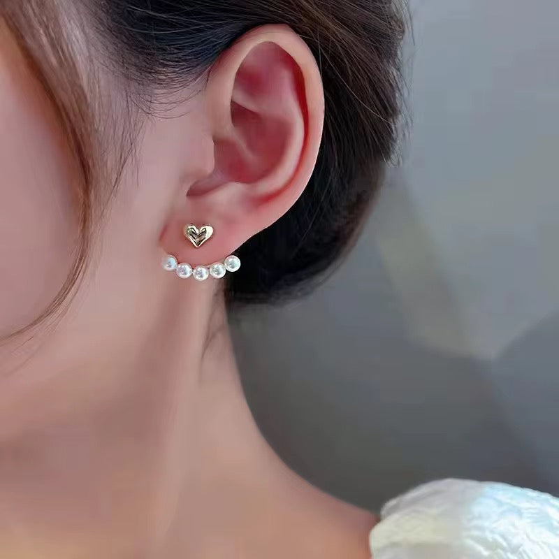 Delicate Gold Heart Hoops with Tiny Pearls | Valeria | 1 Inch