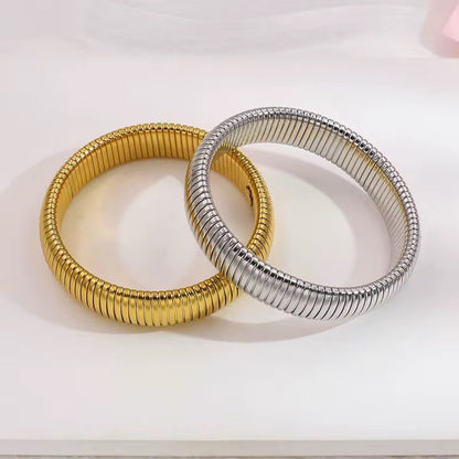 Classic Stretch Bangle  Bracelet | 18K Gold Plated Steel | Adjustable 6"-8"