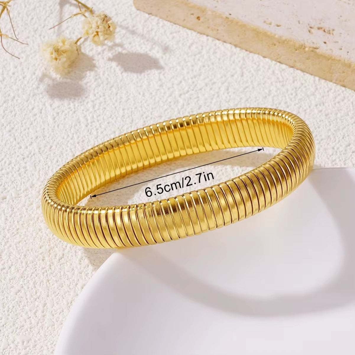 Classic Stretch Bangle  Bracelet | 18K Gold Plated Steel | Adjustable 6"-8"